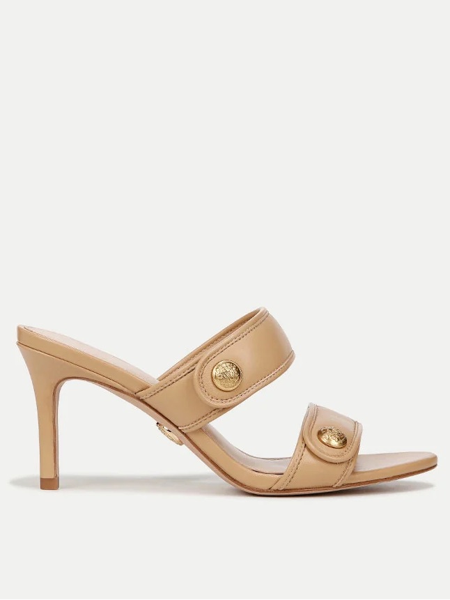Veronica Beard Sona Leather Slip On Beige Heeled Slide Sandals Mules Size Us 8m